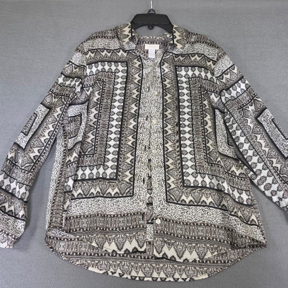 Chico's Women's Size 1 (8 M) Long Sleeve Paisley Animal Print Button Up Top